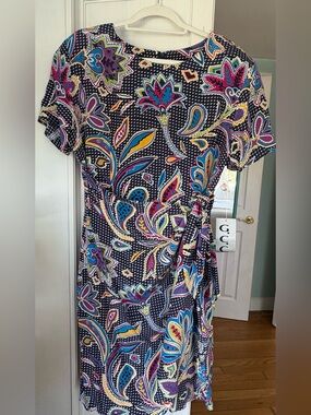 Vintage Silk Dress Size 16 Floral Multicolor Wrap Dress